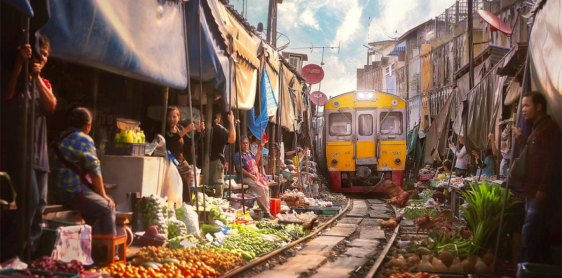 Marché ferroviaire de de Maeklong & et marché flottant de Damnoen Saduak